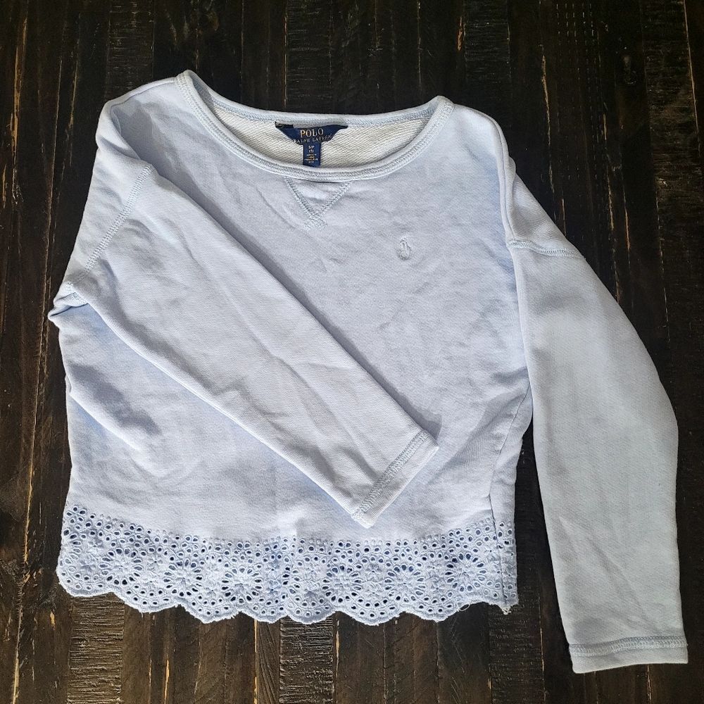 Polo Ralph Lauren Long Sleeved Sweatshirt With Scalloped Lace Hem Girls Size S 7